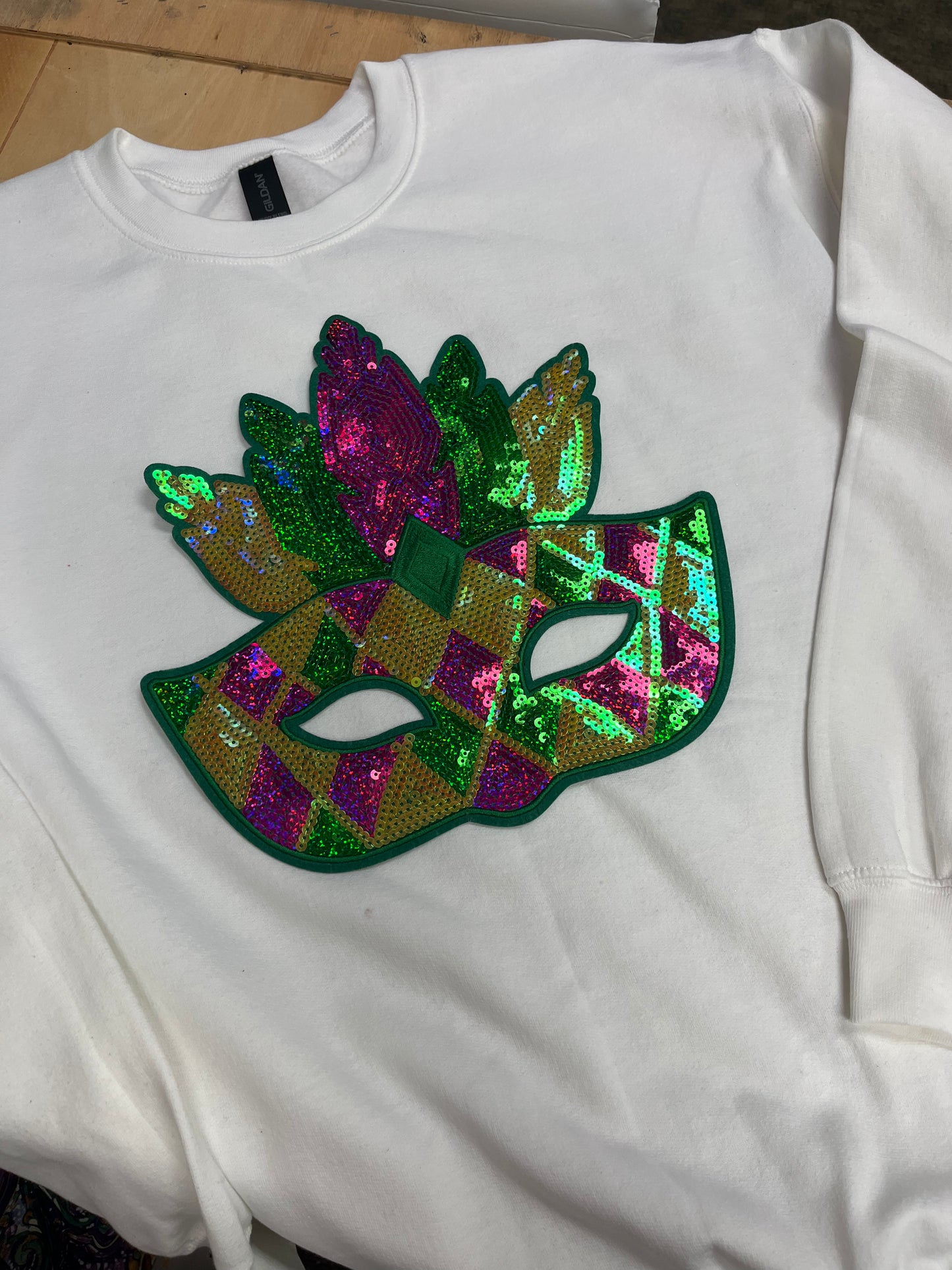 Mardi Gras Mask Patch Sweatshirt